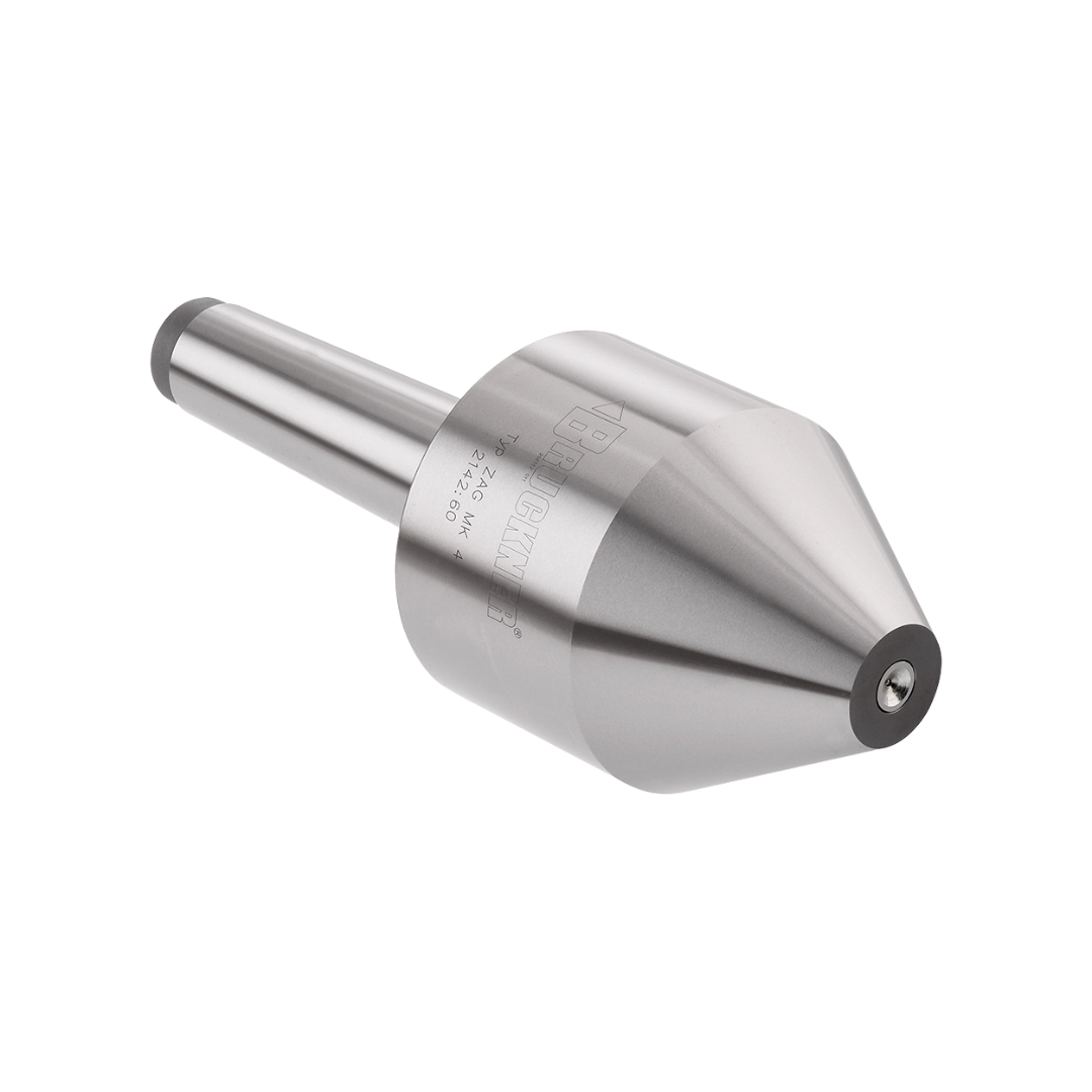 Punto giratorio de precisión marca Bruckner utilizado para soportar piezas en tornos CNC durante operaciones de maquinado longitudinal. Accesorios para Máquinas CNC